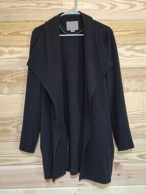 Vero Moda Black Draped Open Front Jacket Longline Small Belted Pockets Oversized